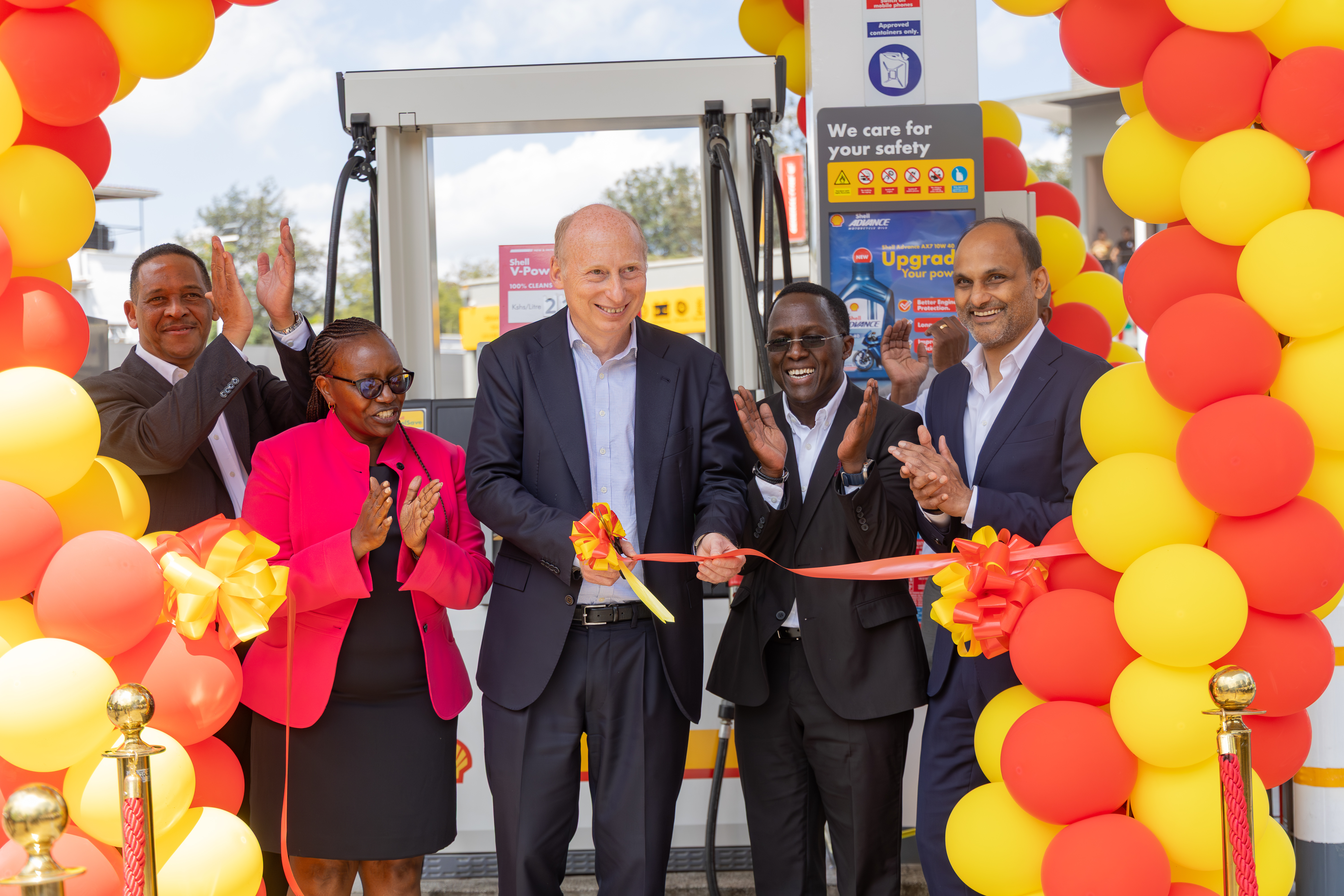 Cutting the ribbon at the new Shell Dennis Pritt service station in Kenya