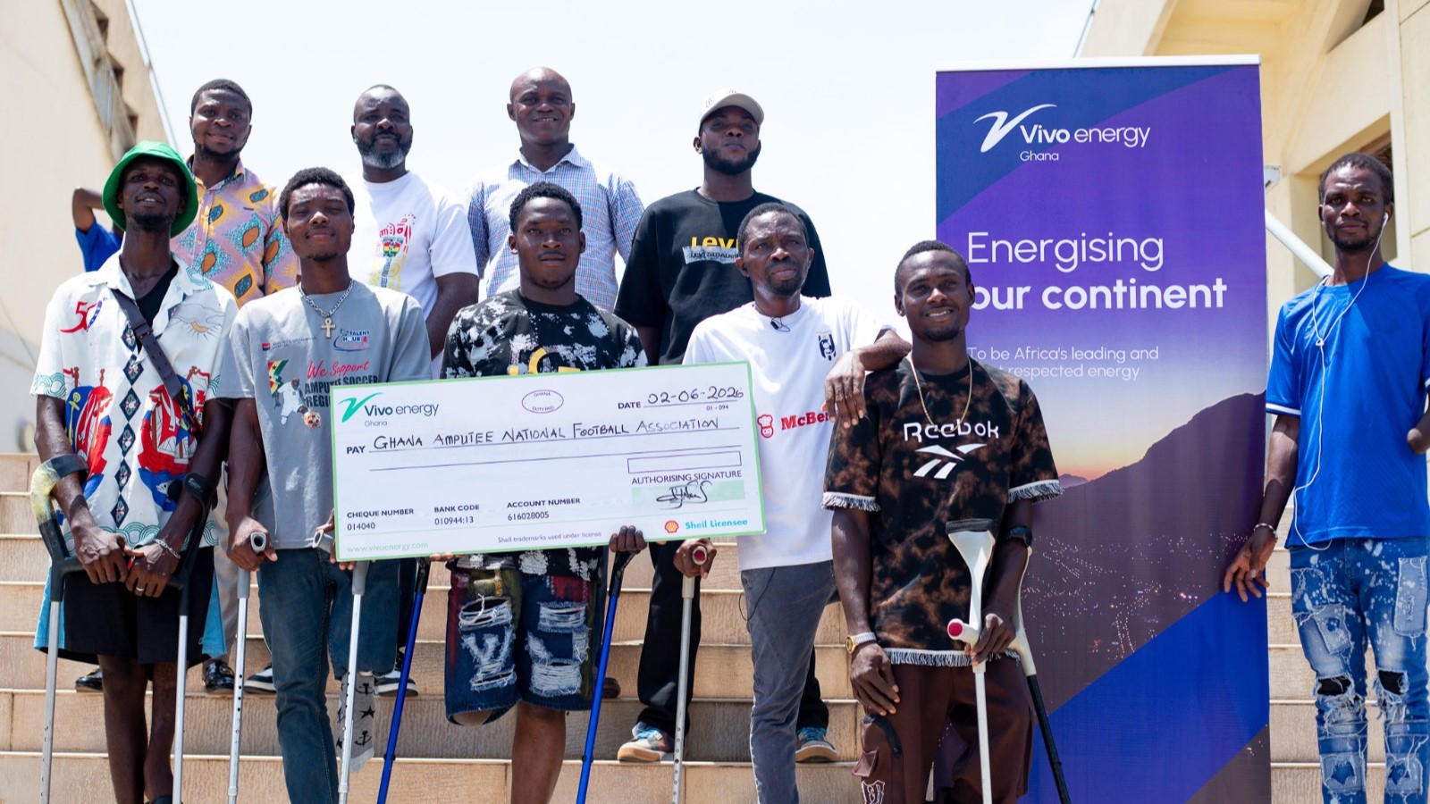 The Ghana National Amputee Football Association receive their donation